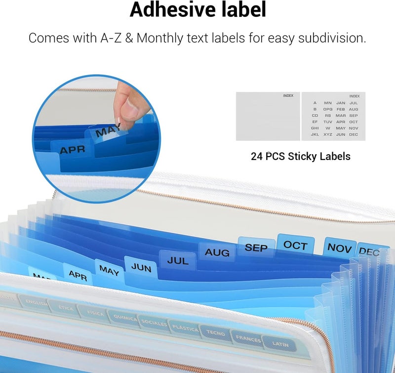 mukawa 13 Pocket Zippered Expanding File, Zippered Accordion File Organizer, Accordion Folder with Zipper for Documents Letter Size A4 Papers (Blue) - Image 4